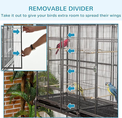 PawHut 65" Double Rolling Metal Bird Cage - Image 9