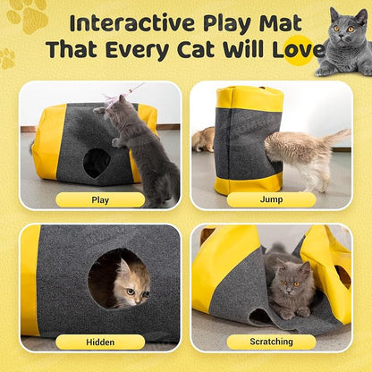 Cat Play Bag Collapsible Cat Tunnel Activity Center Mat Play Rug Cats Activity - Image 6