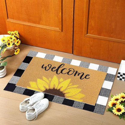 Tinideya 2 Pcs Summer Door Mat Sunflower Welcome Non Slip Coir Mats Floral - Image 3