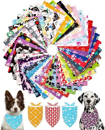 PET SHOW 50 Pack Paw Pattern Big Dog Bandanas Bulk XL Washable Triangle Bibs by PETSHOW
