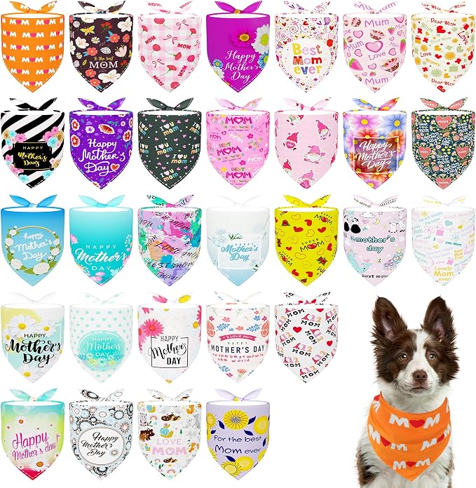 30 Pack Mothers Day Dog Bandanas Bulk by Bestwishforyou