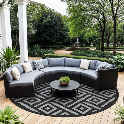 GENIMO 10' Round Outdoor Rug for Patios Clearance, Reversible Plastic Straw Rugs - Image 3