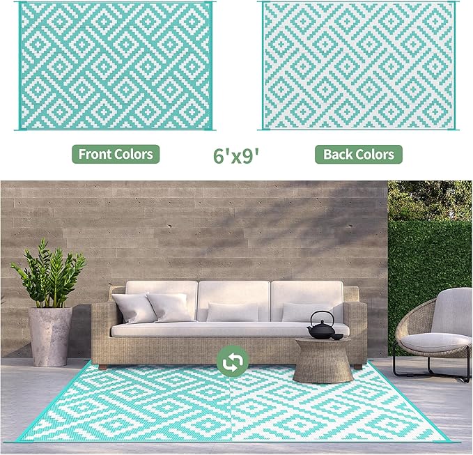 GENIMO Outdoor Rug for Patio Clearance, Reversible Plastic Straw Rugs for RV - Image 4
