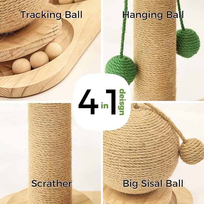 Cat Scratching Post, Wooden Cat Scratcher Toy - Image 2