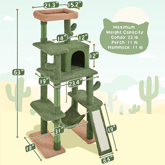 Yaheetech 63in Cactus Cat Tree, Pet Furniture Activity Center - Image 3
