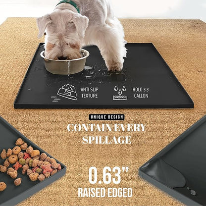 AVERYDAY 100% Waterproof Thicker Silicone Dog Food Mat, 0.63'' Raised Edge Bowl - Image 3