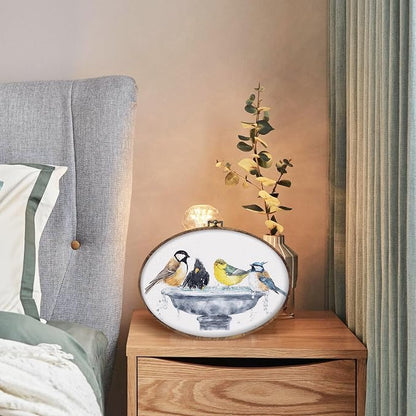 DILSJ Bird Oval Wall Art Decor, Country Bird Bath Canvas Wall Art Framed - Image 4