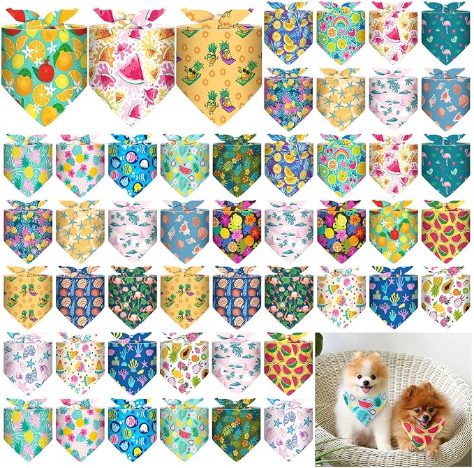 Sanwuta 48 Pcs Dog Bandana Bulk Summer Scarf Washable Flamingo Dogs Bibs by Sanwuta