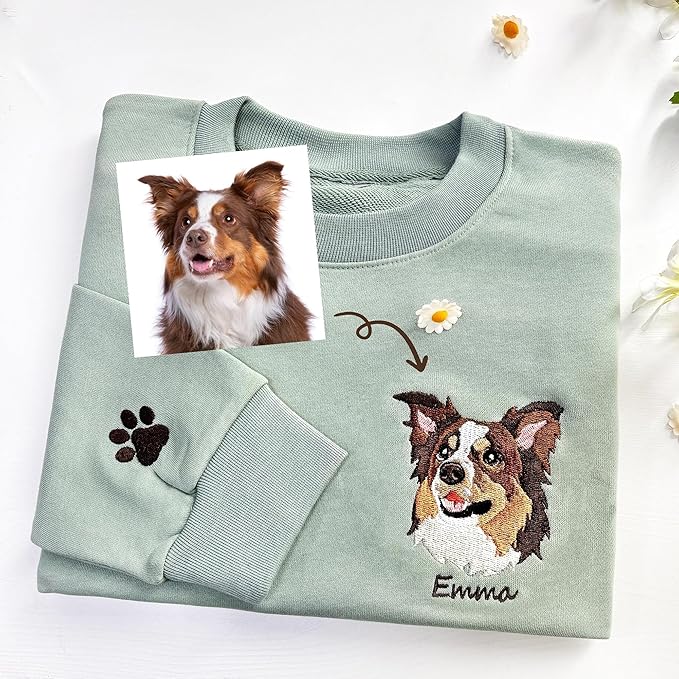 GODLOVER Custom Embroidered Dog Mom Sweatshirt and Hoodie, Line Art Dog Cat - Image 5