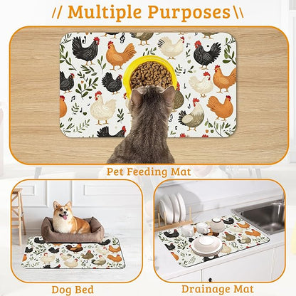 Dog Bowl Mat, Chickens Roosters Pet Feeding Mat - Image 7