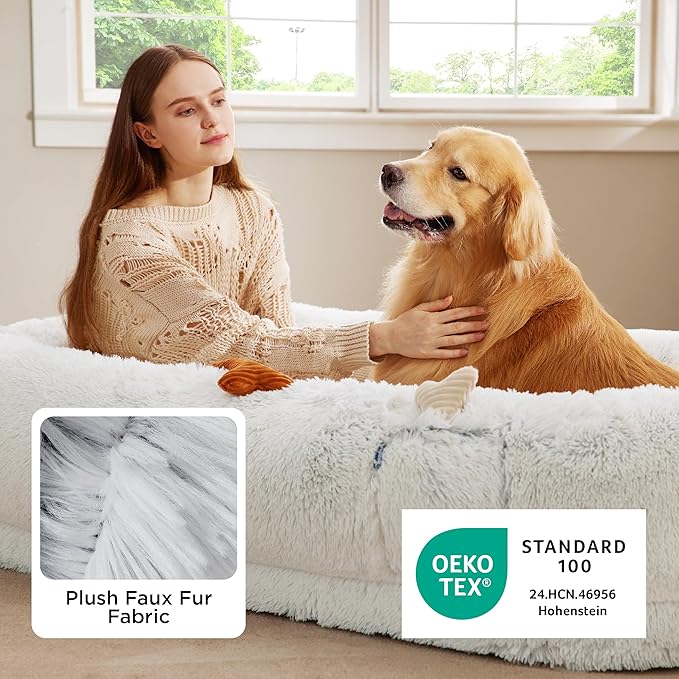 Bedsure Calming Human Dog Bed, Fluffy Faux Fur Orthopedic Pet Bean Bed - Image 5