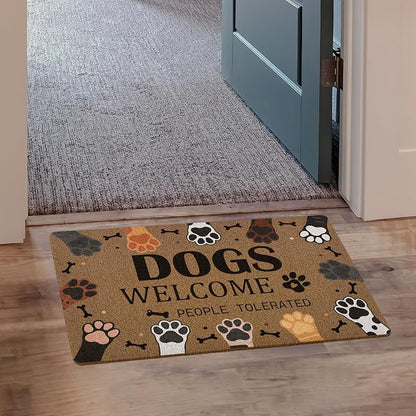 Dogs Welcome People Tolerated Door Mat, Cute Dog Paws Print Artificial Coir - Image 4
