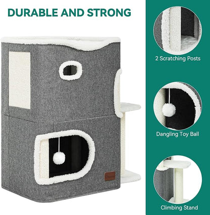 YITAHOME 2-Tier Cat House, Indoor Cat Cave Bed Playhouse, Cat Tunnels - Image 2