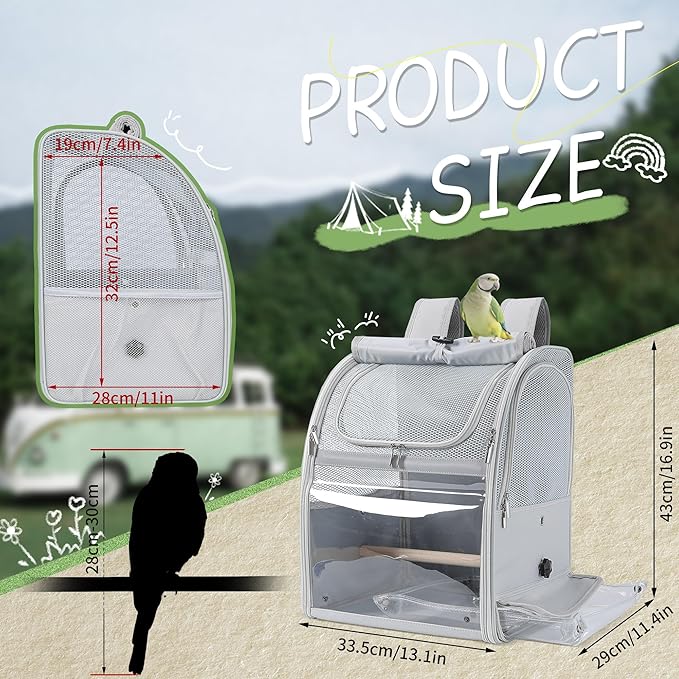 Sanmoncare Bird Backpack Carrier, Water Repellent Fabric Cockatiel Travel Bag - Image 8