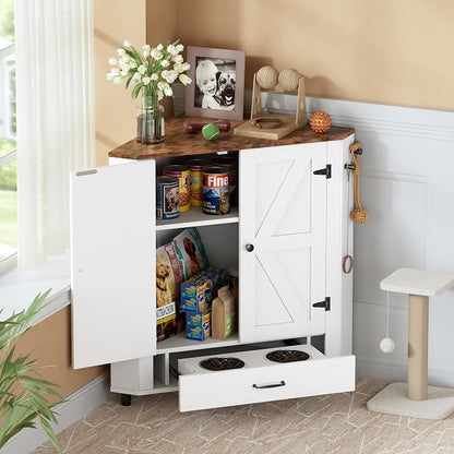 PakaLife Farmhouse Dog Food Storage Corner Cabinet, Dog Feeding Station - Image 8