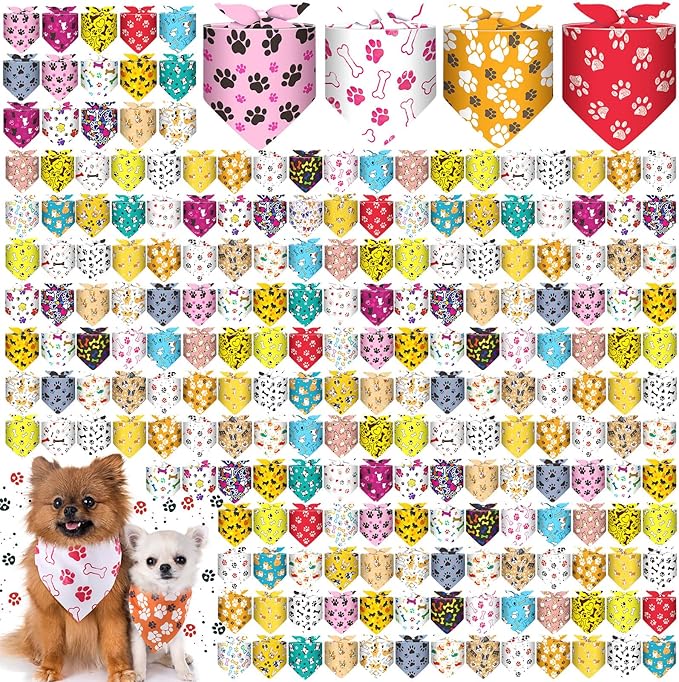 Aliceset 180 Pcs Dog Bandana Bulk Paw Print Bandanas by Aliceset