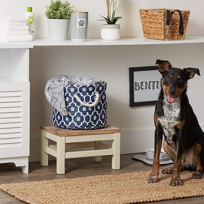 Bone Dry Pet Storage Collection Lattice Paw Print, Nautical Blue, Small Round - Image 6