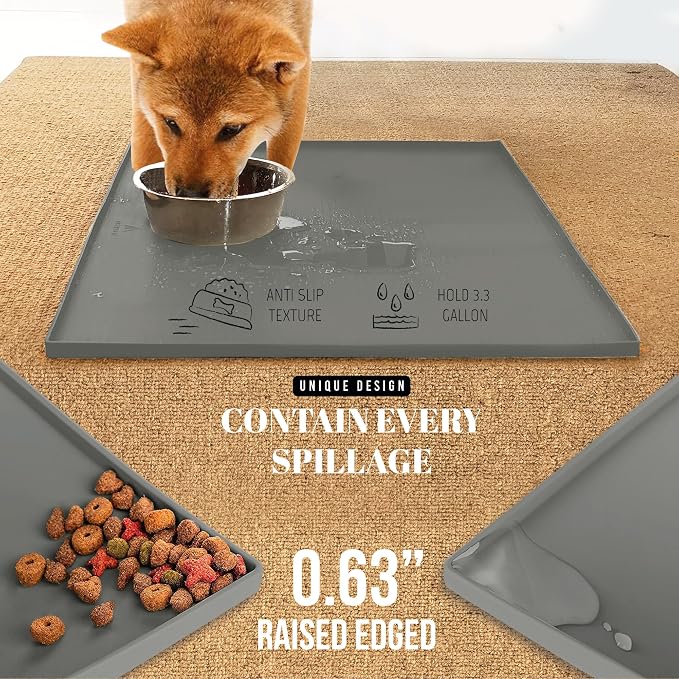 AVERYDAY 100% Waterproof Thicker Silicone Dog Food Mat, 0.63'' Raised Edge Bowl - Image 3