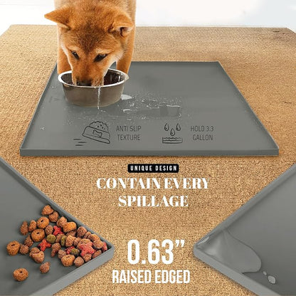 AVERYDAY 100% Waterproof Thicker Silicone Dog Food Mat, 0.63'' Raised Edge Bowl - Image 3