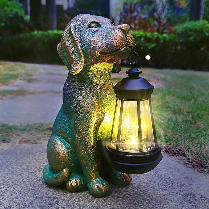 Dog Garden Statues with Solar Lantern Outdoor Decor-Dog Solar Figurines Lights by JOYBEEHOMEGARDEN