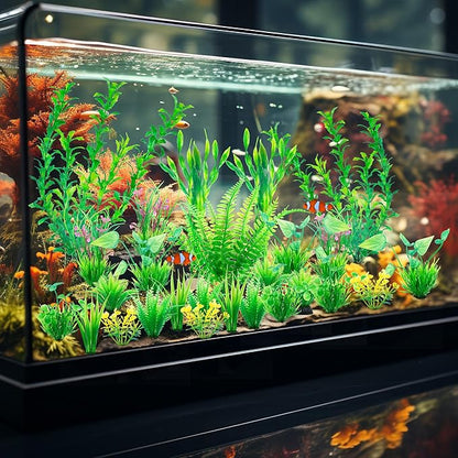 Ameliade Aquarium Artificial Green Plastic Plants Decorations 26 PCS Large Fish - Image 3
