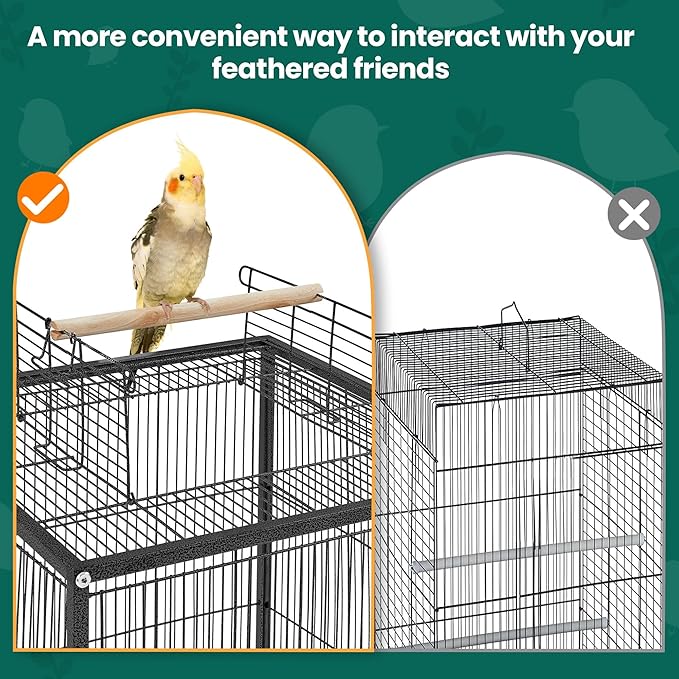 Yaheetech 35 inch Wrought Iron Bird Cage w/Play Open Top and Rolling Stand - Image 4