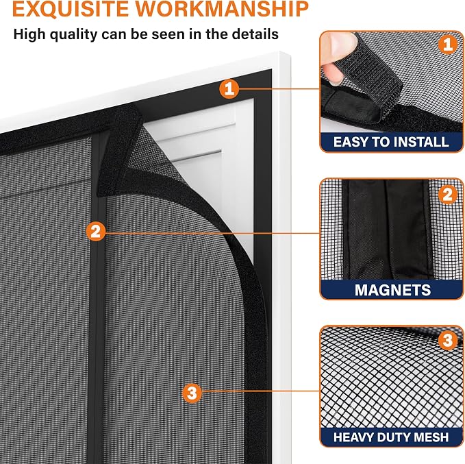 Double Door Fiberglass Magnetic Screen Door，Screen Door Mesh，Keep Bugs Out - Image 4