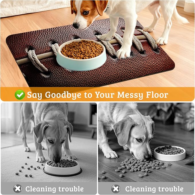 Football Texture Feeding Mat, Laces Stripes Absorbent Quick-Dry Cat Dog Food - Image 4