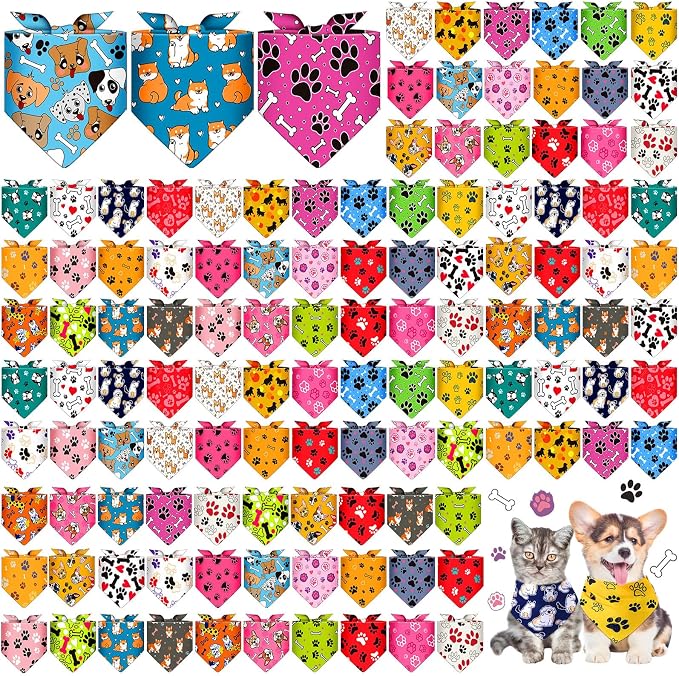 Sanwuta 120 Pcs Bandanas for Dogs Bulk Dog Bone and Paw Print Pattern Triangle by Sanwuta