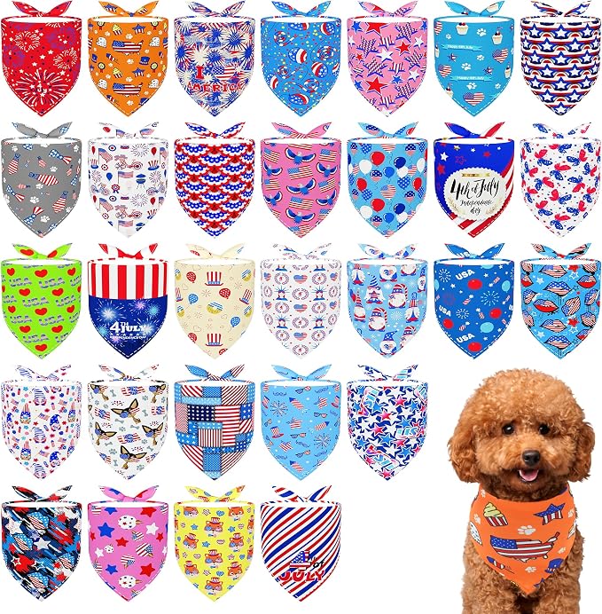 30 Pack 4th of July Dog Bandanas Bulk by Bestwishforyou