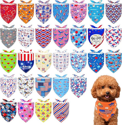 30 Pack 4th of July Dog Bandanas Bulk by Bestwishforyou