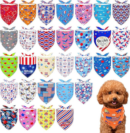 30 Pack 4th of July Dog Bandanas Bulk by Bestwishforyou