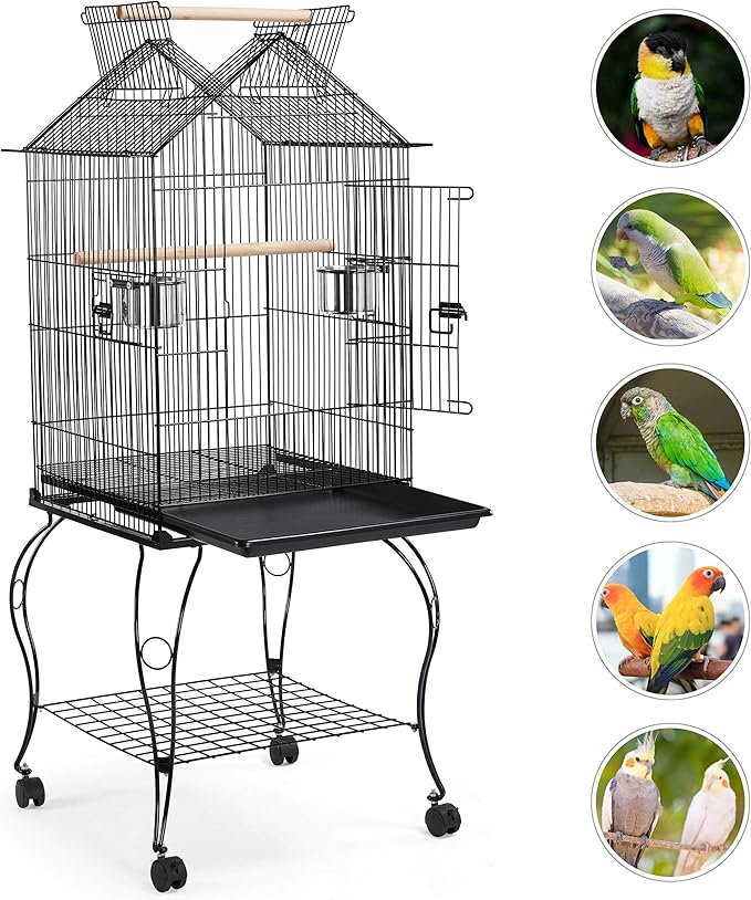 Yaheetech 57-Inch Rolling Open Top Roof Bird Cage - Image 4