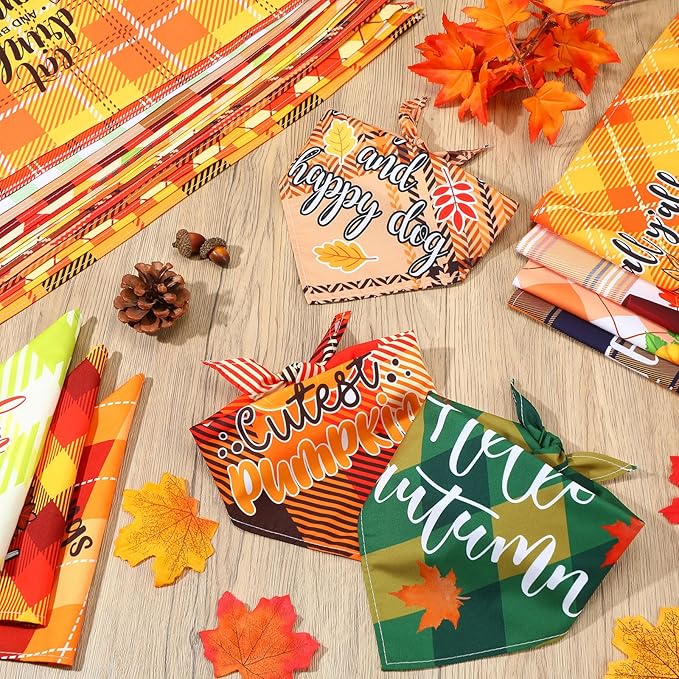 Sweetude 100 Pcs Fall Dog Bandanas Bulk Plaid Bandanas - Image 2