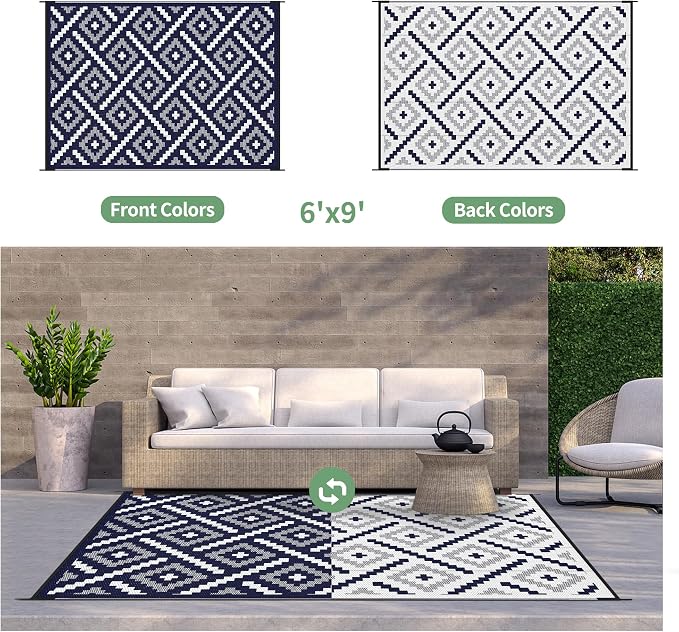 GENIMO Outdoor Rug for Patio Clearance, Reversible Plastic Straw Rugs for RV - Image 3
