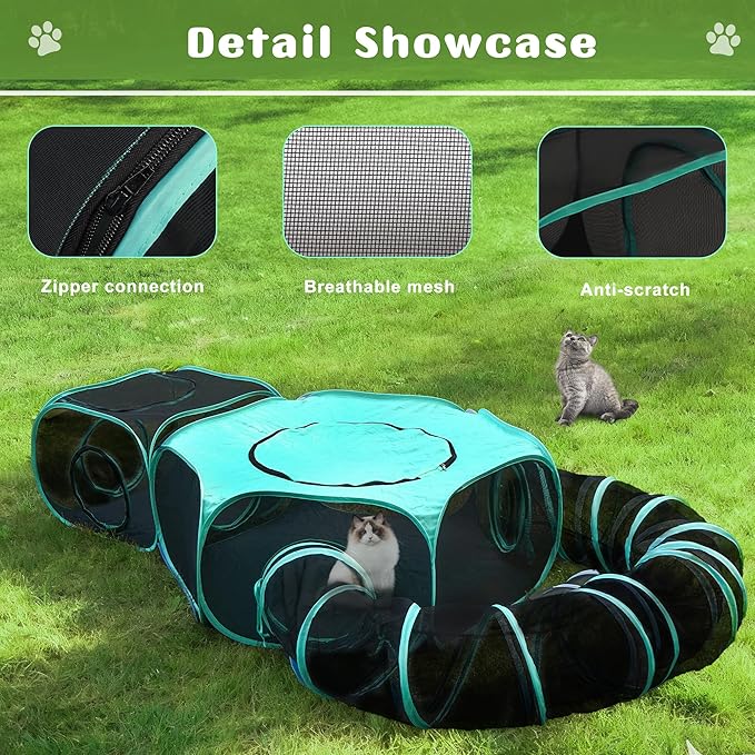 Large Outdoor Cat Enclosure Pop-Up Tent, Portable 3-in-1 Modular Pet Playpen - Image 3