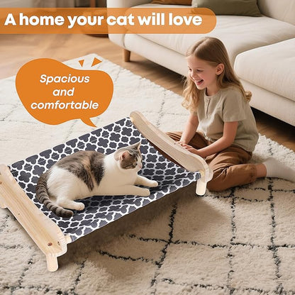 Elevated Wooden Cat Bed – 24"x15.7"x5.9" Breathable Hammock Pet Bed - Image 6