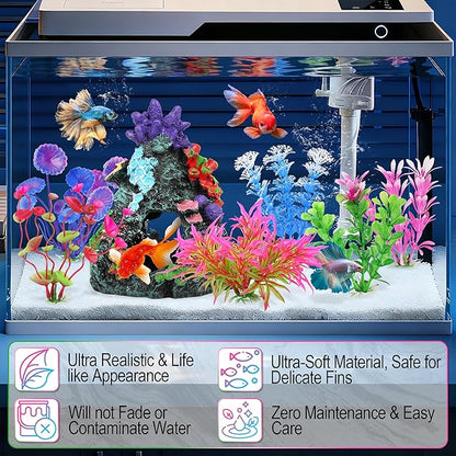 MyLifeUNIT Fish Tank Plants, 7 Pieces Colorful Aquarium Plants and Coral Reef - Image 4