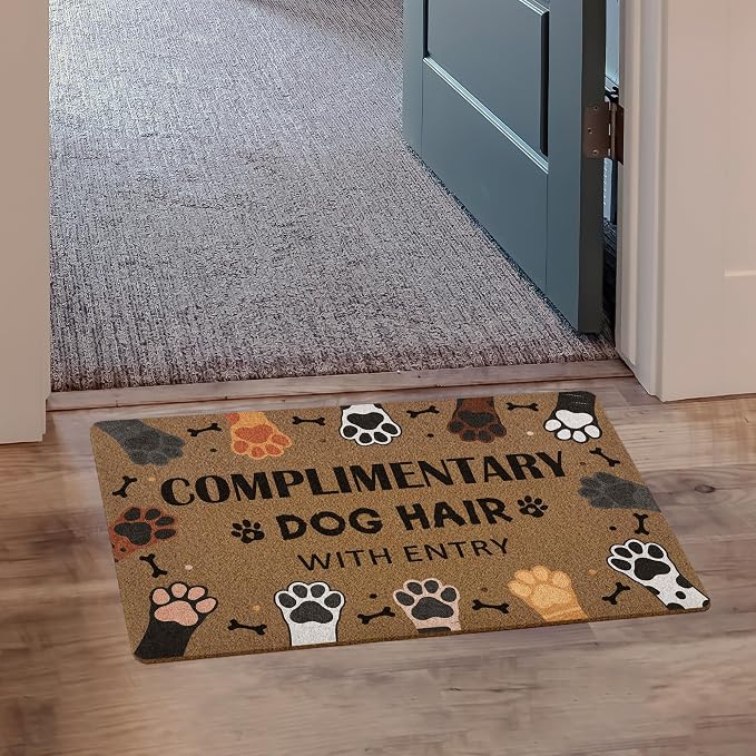 Complimentary Dog Hair with Entry Door Mat, Cute Dog Paws Print Artificial Coir - Image 4