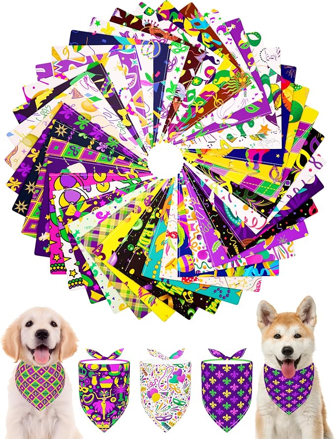 PET SHOW 50 Pack Mardi Gras Dog Bandanas Bulk by PETSHOW