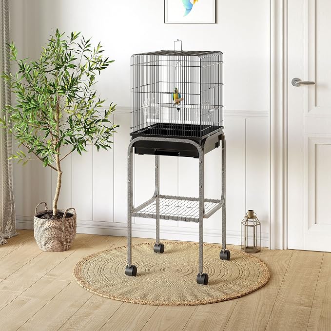 Pawhut 45-inch Metal Indoor Bird Cage, Parrot Cage, Bird Aviary - Image 2