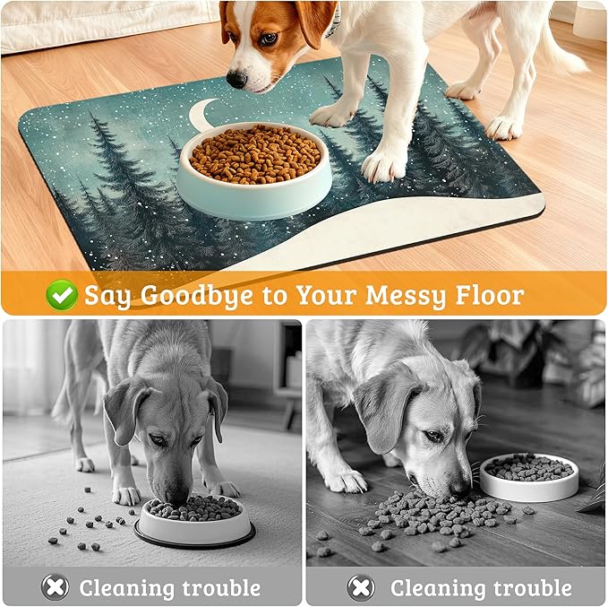 Pet Feeding Mat, Abstract Forest Absorbent Dog Cat Food Mat Moon Dog Mat - Image 4