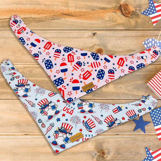 4th of July Dog Bandanas with Snap Button, 2 Pack American Flag Pet Scarf - Image 6