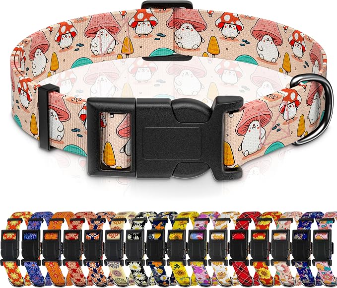 Dog Collar, Cute Cartoon Mushroom Boys Girls Puppy Collar by Seyezo