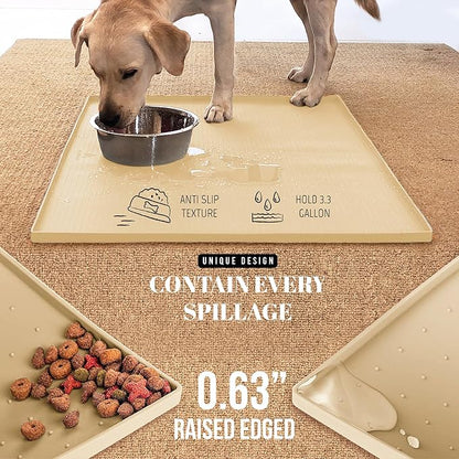 AVERYDAY 100% Waterproof Thicker Silicone Dog Food Mat, 0.63'' Raised Edge Bowl - Image 3