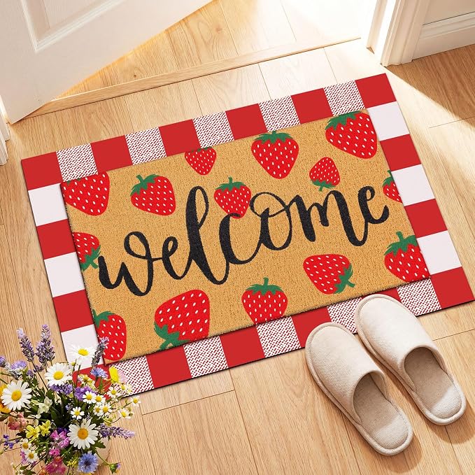Tinideya 2 Pcs Strawberry Door Mat Fruit Pattern Design Welcome Non Slip Coir - Image 9