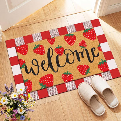 Tinideya 2 Pcs Strawberry Door Mat Fruit Pattern Design Welcome Non Slip Coir - Image 9