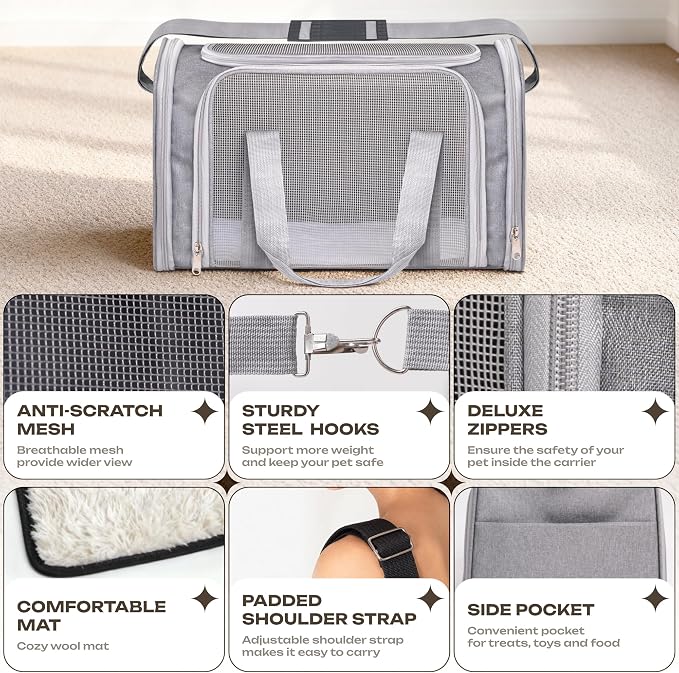 Pet Carrier for Cats, Guinea Pigs – Airline Approved Soft-Sided Travel Bag - Image 4