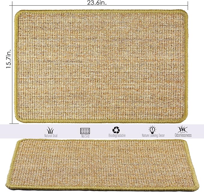 Cat Scratcher Mat, 23.6 x 15.7inch, Natural Sisal Cat Scratchers - Image 2