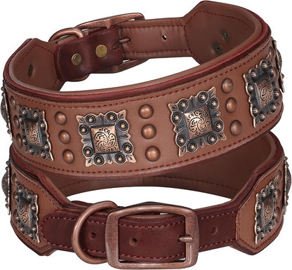 PET ARTIST Soft Padded Leather Dog Collar, 2 inch Wide Genuine Leather Dog by PETARTIST
